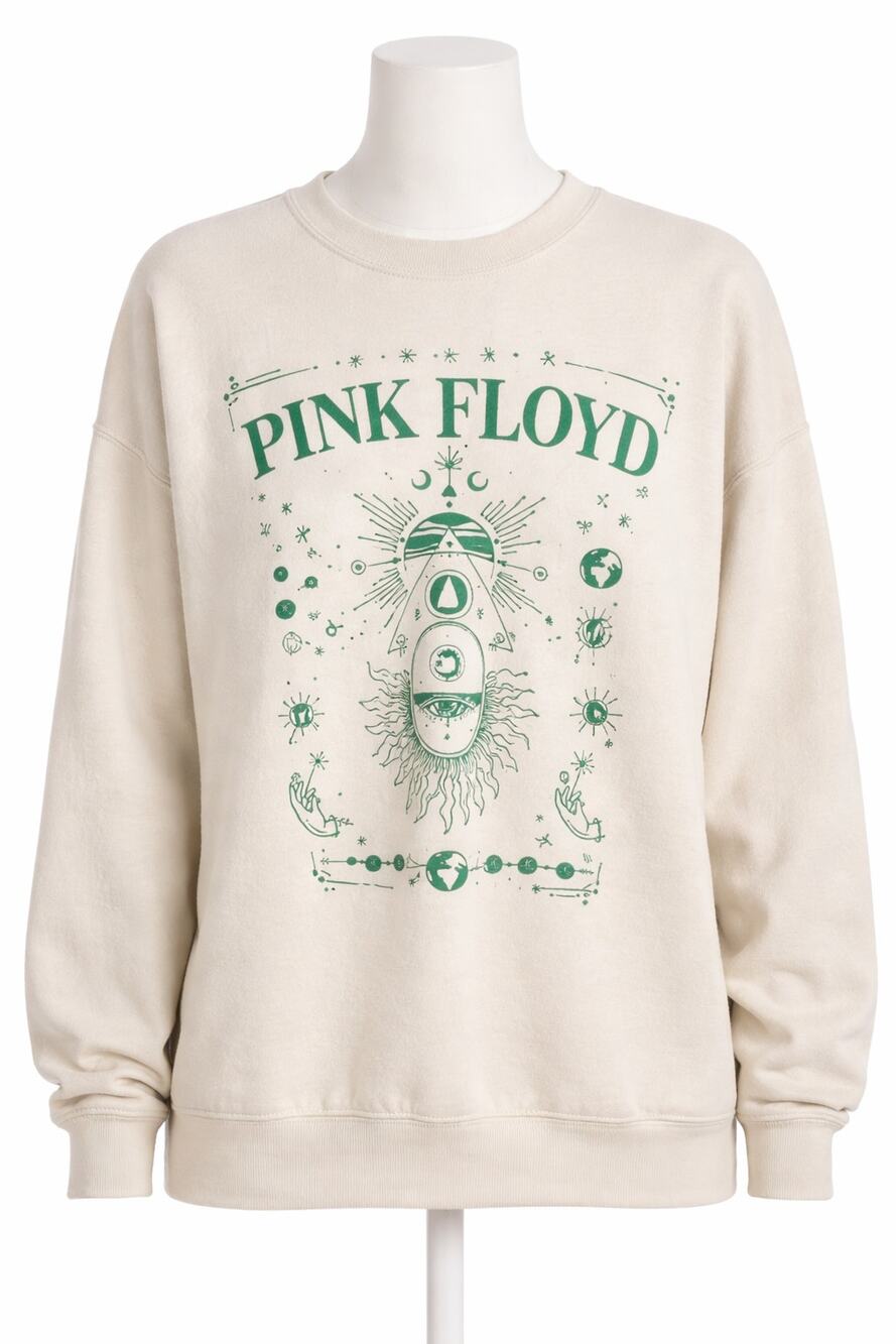 Pink Floyd Graphic Crewneck Sweatshirt Beige Green License Band Pullover XL NWOT